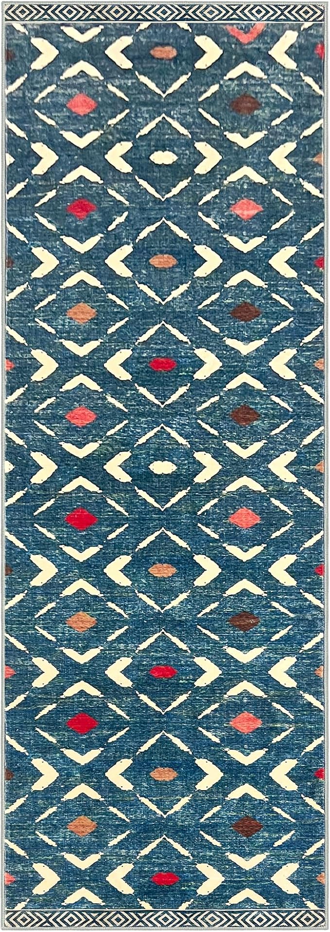 KILOCOCO Hallway Runner Rug 2'x8' Runners for Hallways Soft Washable Runner Rugs Non Slip Printed Low-Pile Runners for Bedroom Kitchen Living Room Laundry Room Boho Rugs, Teal/Blue