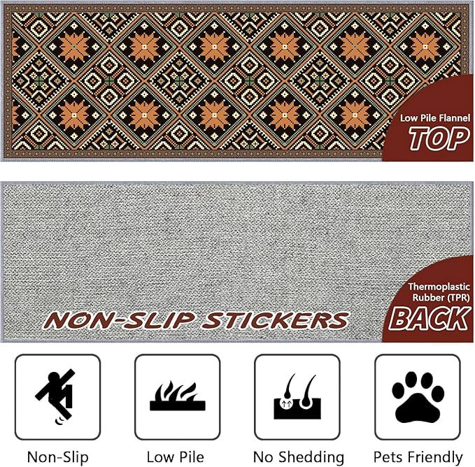 Brown Black Geometric Diamond Pattern Hallway Runner Rug - 3x10ft Soft Washable Rug, Corridor & Foyer High-Traffic Area Rugs, Durable Non-Slip Mat, Ethnic Southwestern Style Home Decor