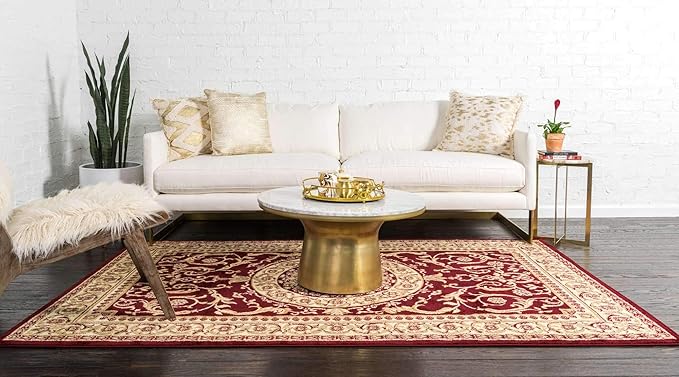 Unique Loom Versailles Collection Traditional Classic Medallion Floral Motif Area Rug (10' 0 x 13' 0 Rectangular, Burgundy/ Ivory)