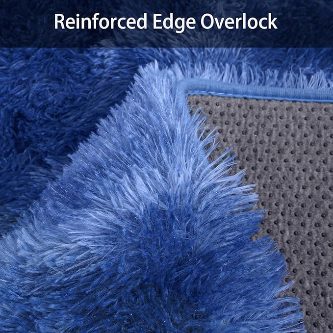 Extra Large 9x12 Feet Fuzzy Rug Fluffy Rug for Living Room, Big Plush Non-Skid Shag Carpet, Soft Shaggy Purple Gray Rugs for Bedroom Indoor Modern Home Decor Tie Dye Blue