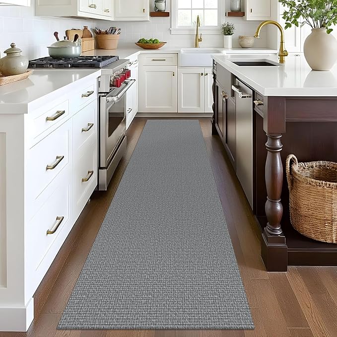 EARTHALL Washable Runner Rug 2x8 Ft Non Slip Runners for Hallways Cotton Rubber Backed Kitchen Runner Braided Indoor Floor Carpet Runners for Entryway, Hallway, Kitchen, Bedroom, Charcoal Gray