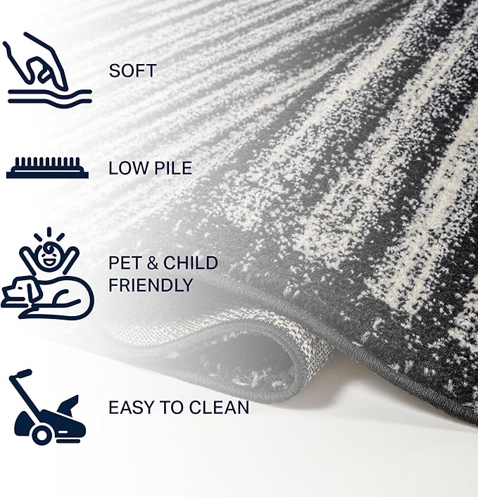 JONATHAN Y Khalil Modern Berber Stripe Black/Cream Runner Rug, 2x8, Contemporary, Bohemian, Easy-Cleaning for Living Room, Bedroom, Kitchen, Pet Friendly, Non-Shedding (MOH207F-28)