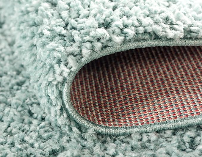 Unique Loom Davos Shag Collection Area Rug - Solid (10' Round, Aqua)