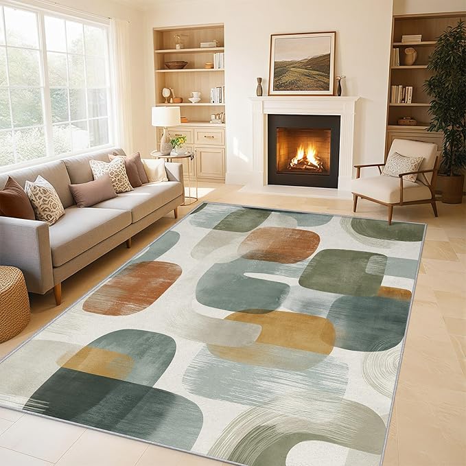 Mid Century Modern Rugs for Entryway, 2x3 ft, Abstract Geometry Area Rugs for Bedroom Kitchen Entrance, Soft Non Slip Washable Boho Geo Geometric Indoor Door Mat Home Decorations Dt-Ghf-19