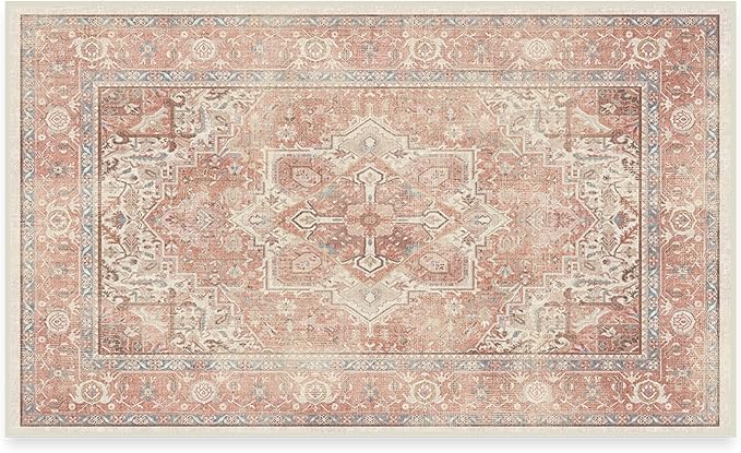 RUGGABLE Washable Area Rug – Kamran Rose Pink 3x5, Stain-Resistant, Non-Slip – Small Machine Washable Rugs for Living Room, Bedroom, Hallway, Entryway & Office–with Cushioned Pad