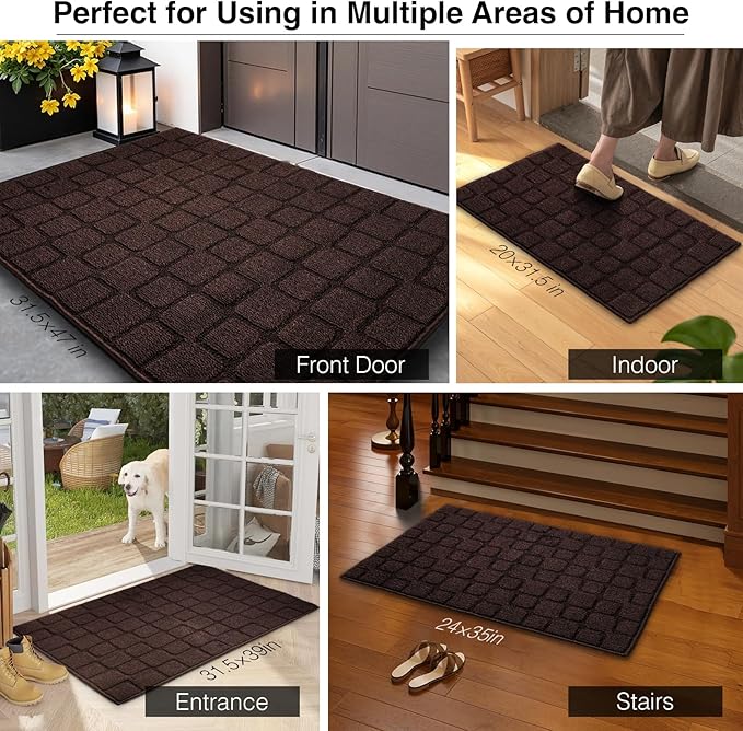 Front Door Mat Outside Entrance, Outdoor Indoor Door Mats for Entryway, Entrance, Entry, Patio, Waterproof Non Slip Doormat, Low-Profile, 20" × 31.5“, Coffee