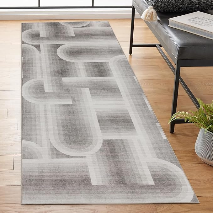 ReaLife Rugs Machine Washable Area Rug Runner - Living Room Bedroom Bathroom Kitchen Entryway Office - Non-Slip Baking Low Pile Stain Resistant Premium - Modern Geometric - Lyra - Beige 2'6" x 8'