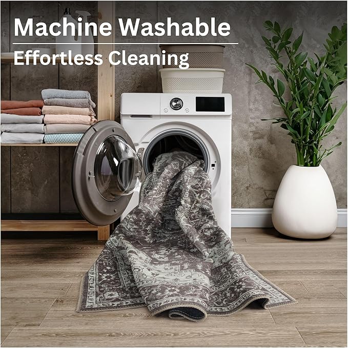 Bloom Rugs Washable Non-Slip 9' x 12' Rug - Dark Brown Traditional Medallion Area Rug for Living Room, Bedroom, Dining Room, and Kitchen - Exact Size: 9' x 12'