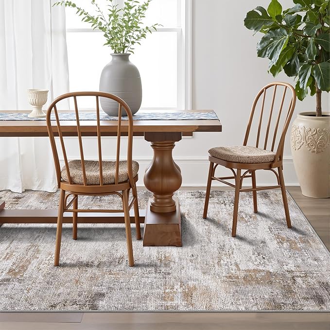LUMI 4x6 Washable Area Rug for Living Room, Ultra Soft Modern Abstract Rugs Non Slip with Rubber Backing, Low Profile, High Traffic, Stain Resistant Carpets, Ideal for Bedroom, Dining Room, Indoor