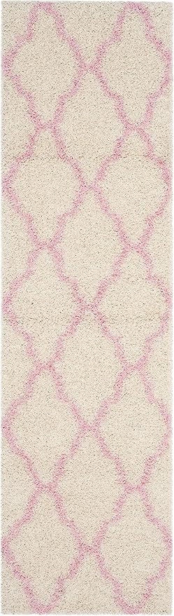 SAFAVIEH Dallas Shag Collection Runner Rug - 2'3" x 10', Ivory & Light Pink, Trellis Design, Non-Shedding & Easy Care, 1.5-inch Thick Ideal for High Traffic Areas in Living Room, Bedroom (SGD257P)