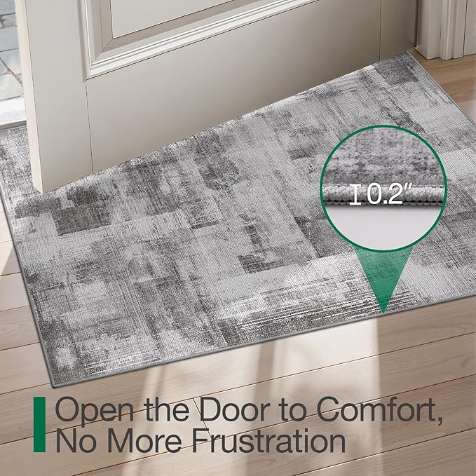 LUMI Ultra Thin Door Mat, 36x59 Non Slip Indoor Doormat Entrance Washable Rugs Entryway Oriental Vintage Soft Carpet for Kitchen Bedroom Front Door, Grey