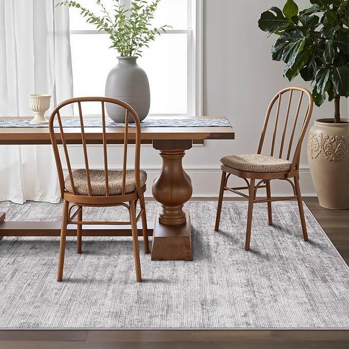 LUMI 4x6 Washable Low-Pile Area Rug for Living Room, Ultra Soft Modern Neutral Grey Rugs Non Slip with Rubber Backing, High Traffic, Stain Resistant Carpets, Ideal for Bedroom, Dining Room