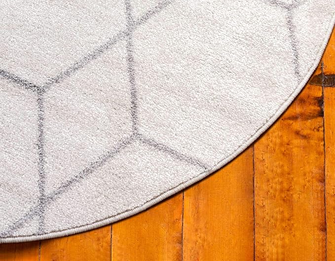 Unique Loom Trellis Frieze Collection Area Rug - Geometric (5' 1" Round Ivory/Gray)
