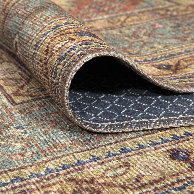 Bloom Rugs Washable Non-Slip 8' x 10' Rug - Terracotta/Mustard Traditional Area Rug for Living Room, Bedroom, Dining Room, and Kitchen - Exact Size: 8' x 10'