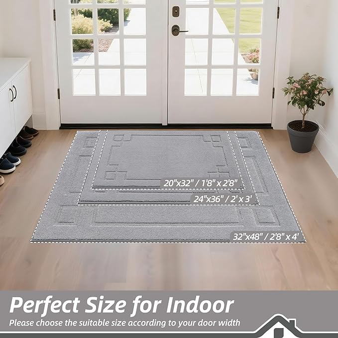 BEQHAUSE Door Mat 24" x 36", Non-Slip Door Mats Indoor Entryway Rugs Washable Low-Profile Absorbent and Stain Resist Floor Mats, Dog Door Mat for Front Back Door, Muddy Wet Shoes & Paws, Light Grey