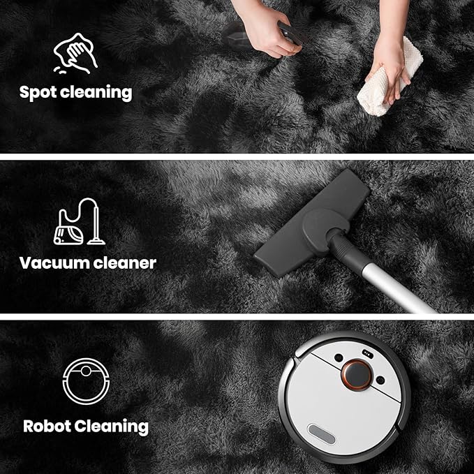 Zentavio Area Rugs for Living Room Small Carpet for Bedroom 3x5 Bedside Washable Soft Fluffy Shag Aesthetic Plush High Pile Throw Rug for Nursery Kids Room Dorm Room Tie-Dyed Black Grey