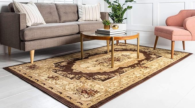 Unique Loom Versailles Collection Traditional Classic Floral Motif Area Rug (7' 0 x 10' 0 Rectangular, Brown/ Ivory)