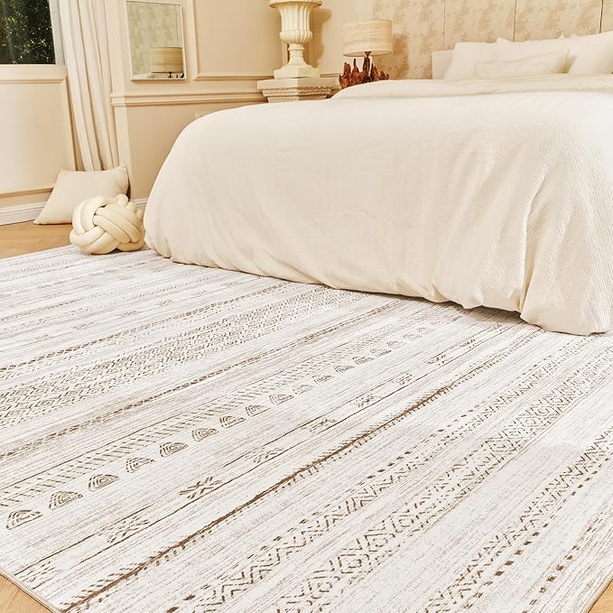 8x10 Area Rugs for Living Room Machine Washable Rug Distressed Indoor Carpet Neutral Moroccan Boho Rug Ultra Soft Area Rug for Bedroom Dining Room Playroom Office, Light Brown