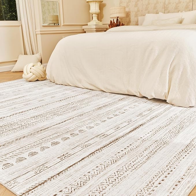 9x12 Area Rugs for Living Room Machine Washable Rug Distressed Indoor Carpet Neutral Moroccan Boho Rug Ultra Soft Area Rug for Bedroom Dining Room Playroom Office