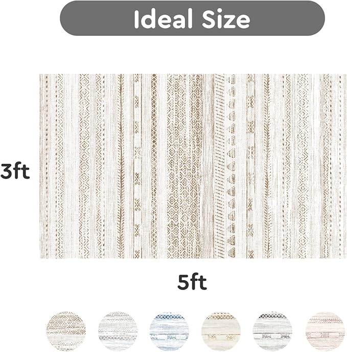 3x5 Area Rug Machine Washable Non Slip Rug Distressed Neutral Moroccan Boho Rug Ultra Soft Indoor Rugs for Bedroom Living Room Entryway Kitchen Foyer Bedside, Light Brown
