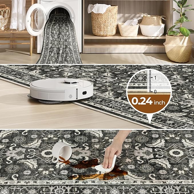 WITSHOCK Living Room Area Rugs 9x12: Soft Non-Slip Backing Washable Rugs Vintage Large Carpet for Bedroom Office Dining Room Kitchen Stain Resistant Home Decor Rug