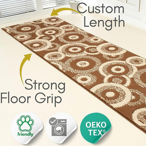 23 ft Extra Long Brown Hallway Runner Rug | Non-Slip & Machine Washable | Custom Cut to Size 2'3" x 23' (Runner) | REMNAZ