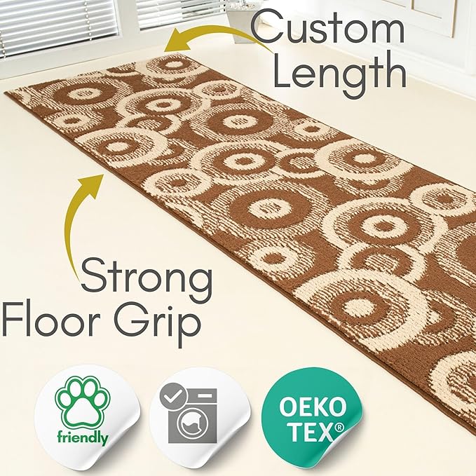 29 ft Extra Long Brown Hallway Runner Rug | Non-Slip & Machine Washable | Custom Cut to Size 2'3" x 29' (Runner) | REMNAZ