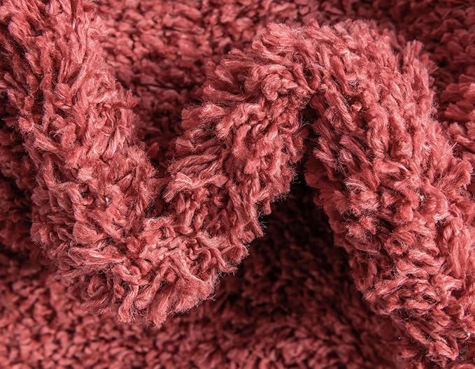 Unique Loom Davos Shag Collection Area Rug - Solid (3' 3" Square, Poppy)
