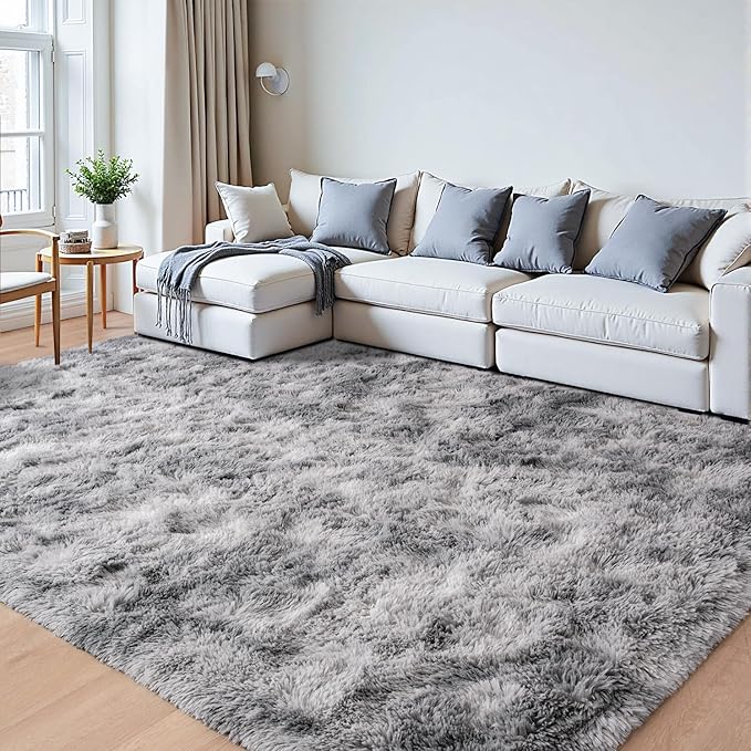 Beglad Shag Rugs for Living Room, Area Rugs 5x7 Feet Upgrade Anti-Skid Modern Minimalist Style Memory Foam Rugs for Bedroom, Indoor Carpet Suitable for Boys Room Decor, Tie-Dyed Light Grey