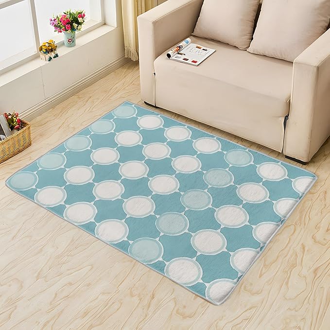 Aqua and White Rug, 4x7 Rug, Blue Rugs for Entryway, Geometric Large Area Rug, Washable Rug Non Slip Soft Indoor Carpet, Kids and Pets Friendly, Aqua and White Home & Room Decor