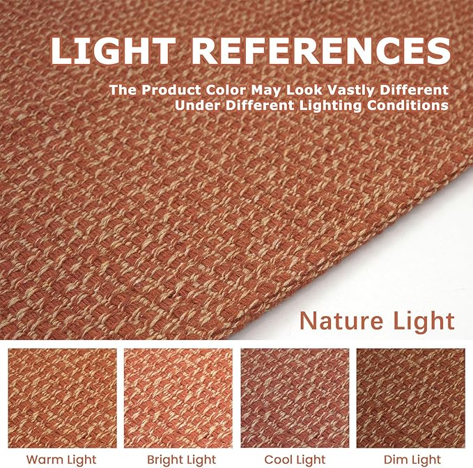 KOZYFLY Washable Area Rug 4x6 ft Non Slip Rubber Backed Living Room Rugs Braided Woven Cotton Kitchen Rugs Indoor Outdoor Entryway Rug Floor Carpet for Dining Living Room Bedroom, Orange/Tan