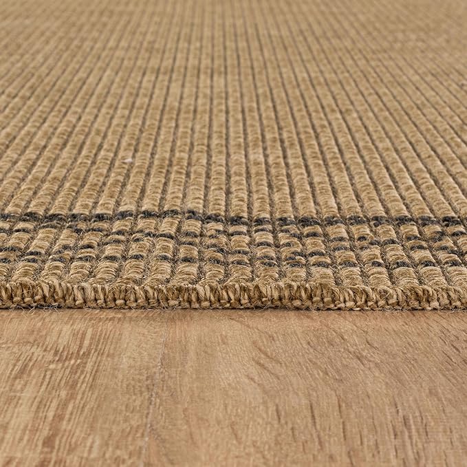 Easy Jute Rugs 6x9 Frame Natural Color Living Room Indoor Outdoor Area Rug for Patio and Kitchen Rug High Traffic Washable Easy to Clean Solid Boho Woven Design Carpet (6 x 9)