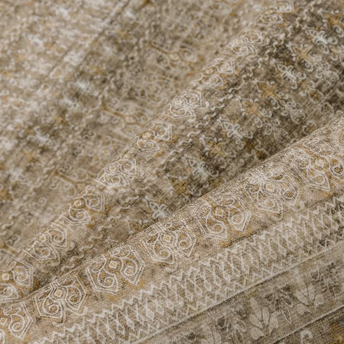 Brown 6x9 Area Rug for Living Room Washable Vintage Distressed Large Carpet Bedroom Low Pile Non Slip Indoor Soft Retro Throw Accent Rug Office Kitchen Bathroom Dining Room