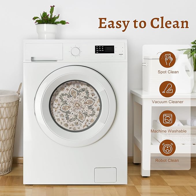 Tangsoo Hallway Runner Rugs 2.6x12 Washable Runner Rug for Hallways, Non Slip Vintage Soft Low Pile 12ft Long Rug Runner, Indoor Carpet Runners for Living Room Kitchen Bedroom Entryway Grey/Cream