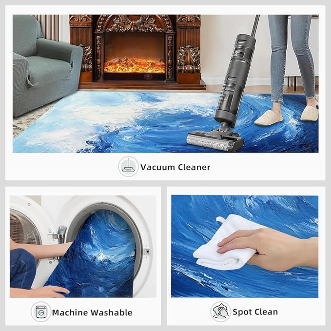 Japanese Ocean Rugs for Bedroom - 2x3 Area Rug - Ukiyo-E Ocean Waves Rugs for Living Room, Abstract Oil Painting Ocean Rug, Washable Home Decor Carpet