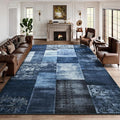 DweIke Washable Area Rugs for Living Room, 5x7 Soft Bedroom Rugs, Geometric Print Non-Slip Modern Rug, Stain Resistant Throw Carpets for Office Nursery Dining Room Home Dorm Decor, Navy Blue