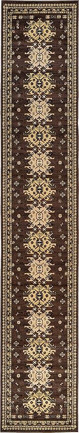 Unique Loom Taftan Collection Border Geometric Tribal Inspired Design Area Rug (3' 0 x 16' 5 Runner, Brown/ Tan)