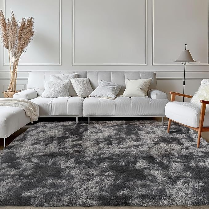 Zentavio Black and Grey Area Rugs for Living Room Large Men Room Carpet 5x8 Bedroom Fluffy Furry Shag Aesthetic Plush High Pile Floor Rug for Kids Room Dorm Home Decor Gray