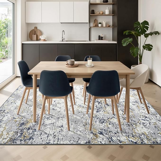 Toneed Abstract Area Rug Modern Washable Rug Soft Non Slip Rug Low Pile for Bedroom Living Room Dining Room Blue 6x9 Feet