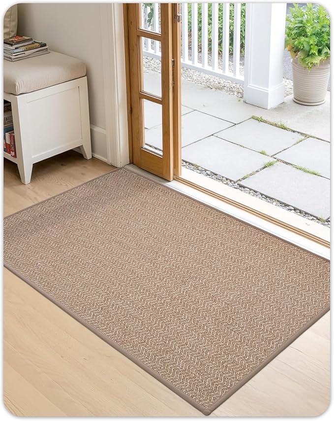 Color&Geometry Large Front Door Mat Indoor Entrance, 24"X48" Indoor Mats for Entryway Non Slip Rubber Backed, 2x4 Dirt Trapper Double Door Mat Washable, Dark Khaki (Rolled-up NO Creases)