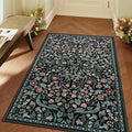 Lahome Floral 3x5 Entryway Rug, Soft Washable Bedroom Area Rugs, Botanical Non-Slip Small Black Carpet for Bedside, Entrance, Dorm, Nursery, Living Room