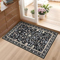 GarveeHome 2x3 Floral Rugs for Entryway, Non-Slip Soft Vintage Throw Door Mat, Low Pile Foldable Farmhouse Carpet, Non-Shedding Indoor Washable Small Rug for Bedroom Kitchen, Black