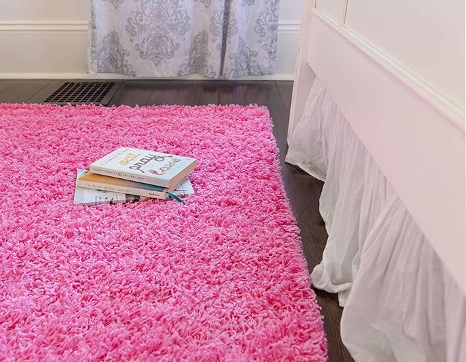Unique Loom Solid Shag Collection Area Rug (9' x 12' 2" Rectangle, Taffy Pink)