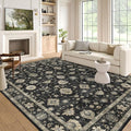 Washable Area Rug 5x8 - Traditional Floral Living Room Rug Soft Bedroom Rug Ultra-Thin Charcoal Black Vintage Farmhouse Bohemian Dining Room Rugs for Under Table Indoor Carpet for Living Room