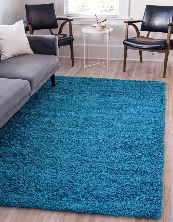 Unique Loom Solid Shag Collection Area Rug (5' 1" x 8' Rectangle, Turquoise)