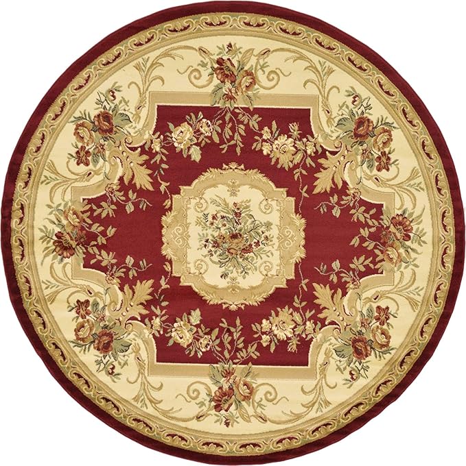 Unique Loom Versailles Collection Traditional Classic Floral Motif Area Rug (8' 0 x 8' 0 Round, Burgundy/ Ivory)