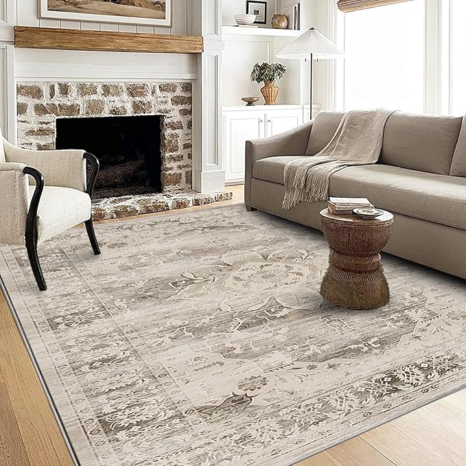 Washable Area Rugs for Living Room 5’x7’ Non Slip Low Pile Area Rugs for Bedroom Dining Foldable Vintage Carpets
