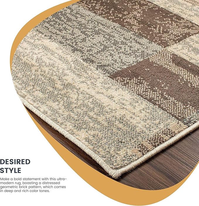 Superior Indoor Area Rug, Jute Backed, Modern Geometric Patchwork Floor Decor for Bedroom, Office, Living Room, Entryway, Hardwood Floors, Rockwood Collection, 5' x 8', Light Blue-Ivory