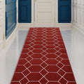 Custom Made Runner Rug for Kitchen Foyer Hallway Entry Choose Your Length Size 26 Inch Wide Geometric Lattice Design Red Color (3 feet x 26 inch)