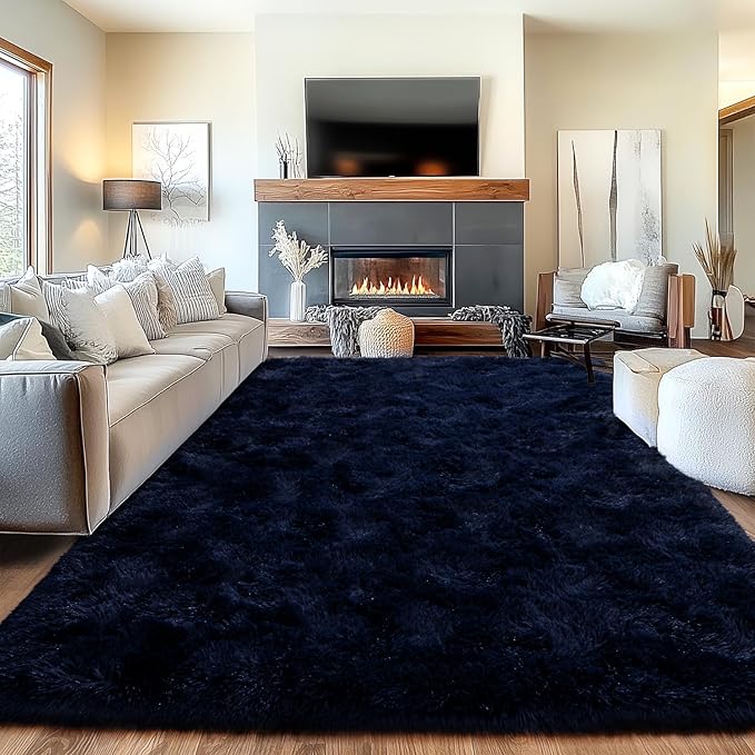 Area Rugs for Living Room, Soft Shaggy Carpets for Living Room, Fuzzy Rugs for Kids' Room, Perfect Decor for Modern Home Navy Blue 4x6 Feet
